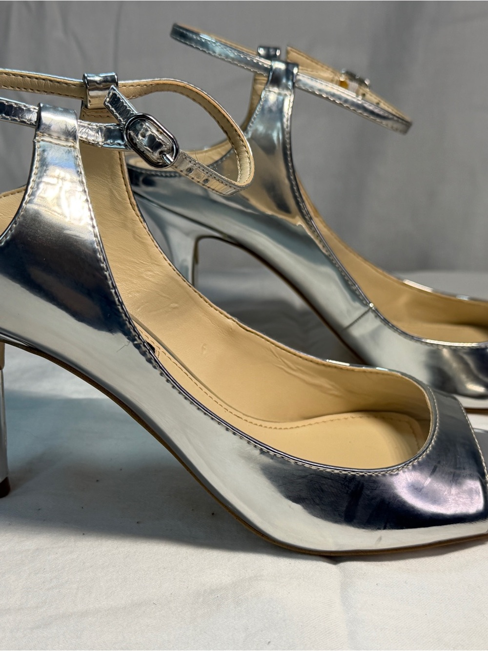 Nine West Silver Metallic Ankle-Strap Heels